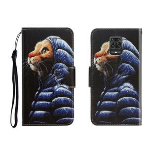 For Xiaomi Redmi Note 9 Pro Colored Drawing Horizontal Flip Leather Case with Holder & Card Slot & Wallet(Down Jacket Cat)