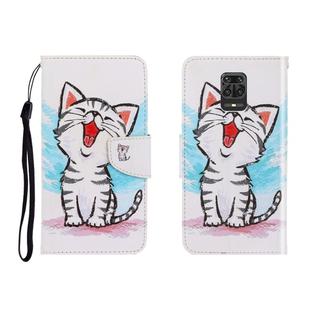 For Xiaomi Redmi Note 9 Pro Colored Drawing Horizontal Flip Leather Case with Holder & Card Slot & Wallet(Red Mouth Cat)