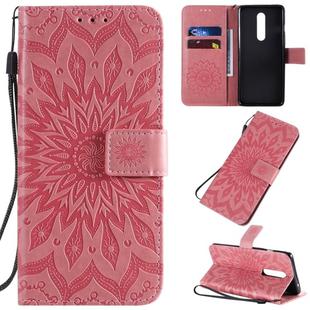 For OnePlus 8 Pressed Printing Sunflower Pattern Horizontal Flip PU Leather Case with Holder & Card Slots & Wallet & Lanyard(Pink)