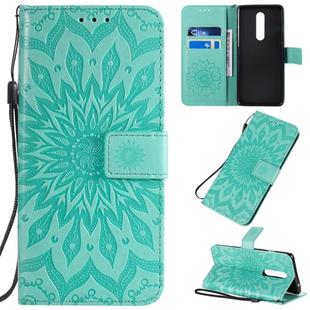 For OnePlus 8 Pressed Printing Sunflower Pattern Horizontal Flip PU Leather Case with Holder & Card Slots & Wallet & Lanyard(Green)
