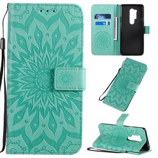 For OnePlus 8 Pro Pressed Printing Sunflower Pattern Horizontal Flip PU Leather Case with Holder & Card Slots & Wallet & Lanyard(Green)