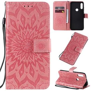 For Motorola E7 Pressed Printing Sunflower Pattern Horizontal Flip PU Leather Case with Holder & Card Slots & Wallet & Lanyard(Pink)