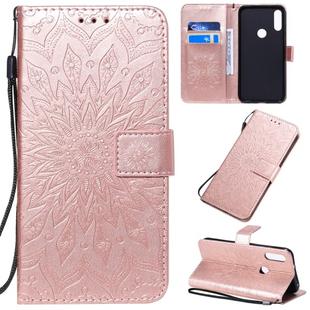 For Motorola E7 Pressed Printing Sunflower Pattern Horizontal Flip PU Leather Case with Holder & Card Slots & Wallet & Lanyard(Rose Gold)