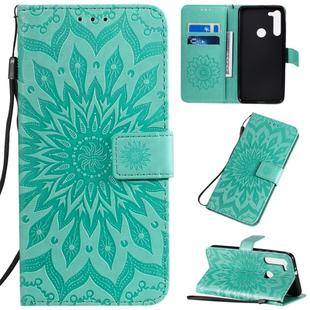 For Motorola G8 Pressed Printing Sunflower Pattern Horizontal Flip PU Leather Case with Holder & Card Slots & Wallet & Lanyard(Green)