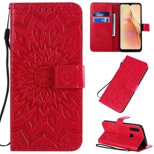 For OPPO A8 / A31 Pressed Printing Sunflower Pattern Horizontal Flip PU Leather Case with Holder & Card Slots & Wallet & Lanyard(Red)