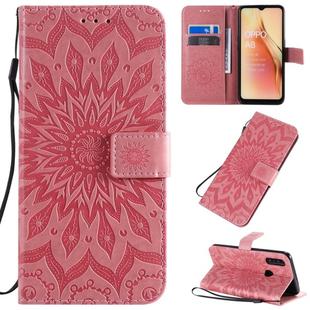 For OPPO A8 / A31 Pressed Printing Sunflower Pattern Horizontal Flip PU Leather Case with Holder & Card Slots & Wallet & Lanyard(Pink)