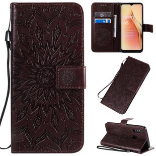 For OPPO A8 / A31 Pressed Printing Sunflower Pattern Horizontal Flip PU Leather Case with Holder & Card Slots & Wallet & Lanyard(Brown)