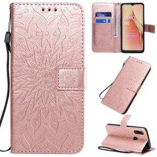 For OPPO A8 / A31 Pressed Printing Sunflower Pattern Horizontal Flip PU Leather Case with Holder & Card Slots & Wallet & Lanyard(Rose Gold)