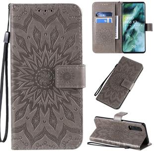 For OPPO Find X2 Pressed Printing Sunflower Pattern Horizontal Flip PU Leather Case with Holder & Card Slots & Wallet & Lanyard(Grey)