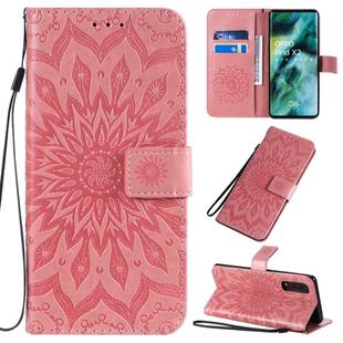 For OPPO Find X2 Pressed Printing Sunflower Pattern Horizontal Flip PU Leather Case with Holder & Card Slots & Wallet & Lanyard(Pink)