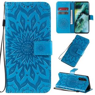 For OPPO Find X2 Pressed Printing Sunflower Pattern Horizontal Flip PU Leather Case with Holder & Card Slots & Wallet & Lanyard(Blue)