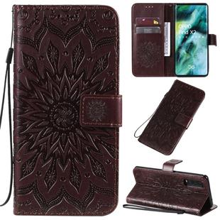 For OPPO Find X2 Pressed Printing Sunflower Pattern Horizontal Flip PU Leather Case with Holder & Card Slots & Wallet & Lanyard(Brown)