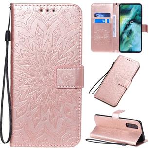For OPPO Find X2 Pressed Printing Sunflower Pattern Horizontal Flip PU Leather Case with Holder & Card Slots & Wallet & Lanyard(Rose Gold)