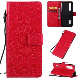 For OPPO Find X2 Pro Pressed Printing Sunflower Pattern Horizontal Flip PU Leather Case with Holder & Card Slots & Wallet & Lanyard(Red)
