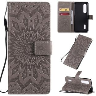 For OPPO Find X2 Pro Pressed Printing Sunflower Pattern Horizontal Flip PU Leather Case with Holder & Card Slots & Wallet & Lanyard(Grey)