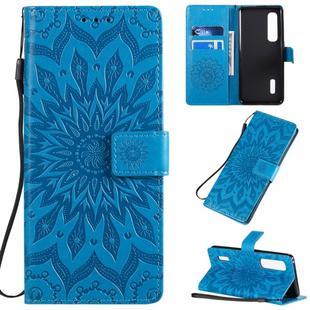 For OPPO Find X2 Pro Pressed Printing Sunflower Pattern Horizontal Flip PU Leather Case with Holder & Card Slots & Wallet & Lanyard(Blue)