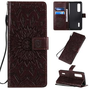 For OPPO Find X2 Pro Pressed Printing Sunflower Pattern Horizontal Flip PU Leather Case with Holder & Card Slots & Wallet & Lanyard(Brown)