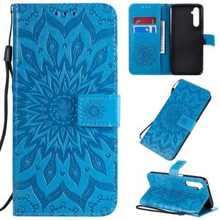For OPPO Realme 6 Pro Pressed Printing Sunflower Pattern Horizontal Flip PU Leather Case with Holder & Card Slots & Wallet & Lanyard(Blue)