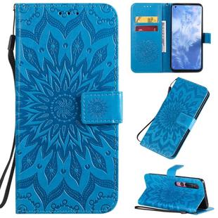 For Xiaomi MI 10 / 10 Pro Pressed Printing Sunflower Pattern Horizontal Flip PU Leather Case with Holder & Card Slots & Wallet & Lanyard(Blue)