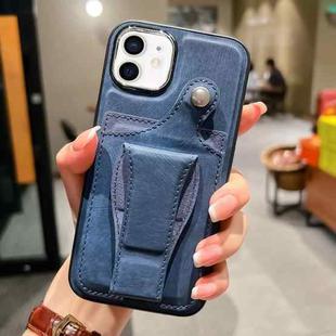 For iPhone 12 Side Leather Rotation Card Holder Phone Case(Blue)