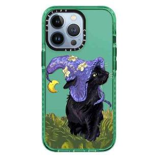 For iPhone 14 Wizard Cat Colored Drawing Pattern Phone Case(Green)