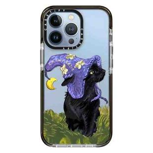 For iPhone 14 Plus Wizard Cat Colored Drawing Pattern Phone Case(White)