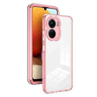 For vivo Y16 3 in 1 Clear TPU Color PC Frame Phone Case(Pink)