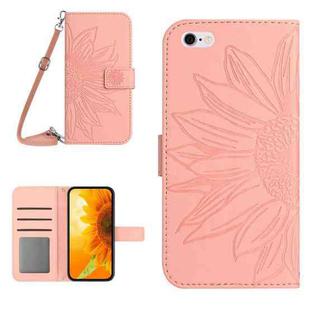 For iPhone 6 Skin Feel Sun Flower Pattern Flip Leather Phone Case with Lanyard(Pink)