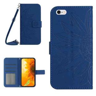 For iPhone 6s Plus Skin Feel Sun Flower Pattern Flip Leather Phone Case with Lanyard(Dark Blue)
