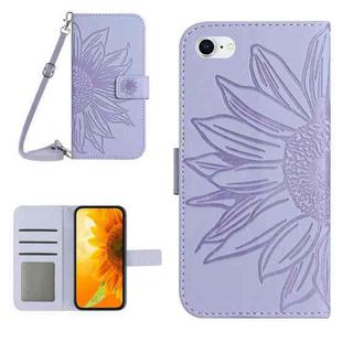 For iPhone 7 / 8 Skin Feel Sun Flower Pattern Flip Leather Phone Case with Lanyard(Purple)