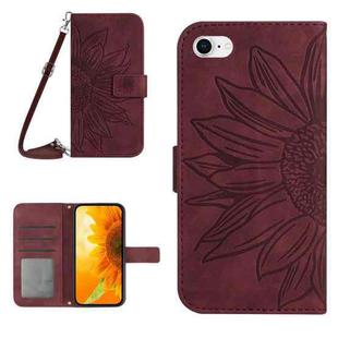 For iPhone 7 / 8 Skin Feel Sun Flower Pattern Flip Leather Phone Case with Lanyard(Wine Red)
