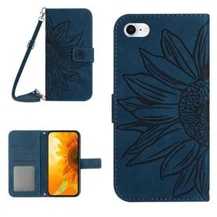 For iPhone 7 / 8 Skin Feel Sun Flower Pattern Flip Leather Phone Case with Lanyard(Inky Blue)