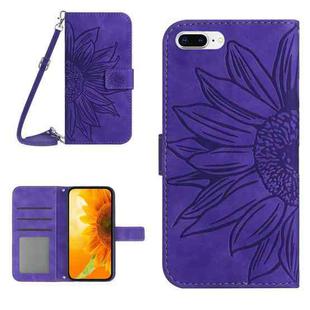 For iPhone 7 Plus / 8 Plus Skin Feel Sun Flower Pattern Flip Leather Phone Case with Lanyard(Dark Purple)