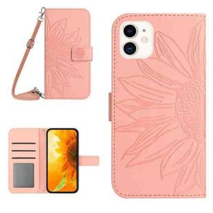 For iPhone 11 Skin Feel Sun Flower Pattern Flip Leather Phone Case with Lanyard(Pink)