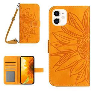 For iPhone 11 Skin Feel Sun Flower Pattern Flip Leather Phone Case with Lanyard(Yellow)