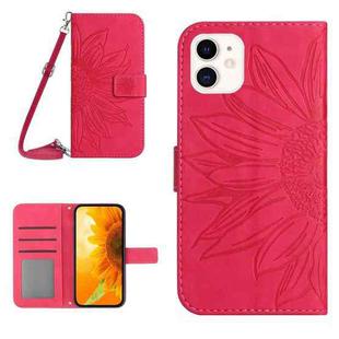 For iPhone 11 Skin Feel Sun Flower Pattern Flip Leather Phone Case with Lanyard(Rose Red)
