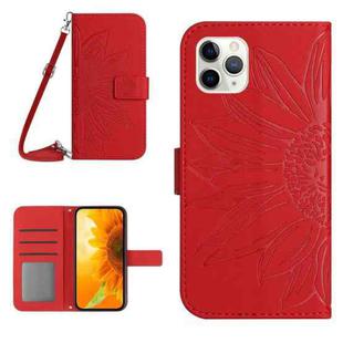 For iPhone 11 Pro Skin Feel Sun Flower Pattern Flip Leather Phone Case with Lanyard(Red)