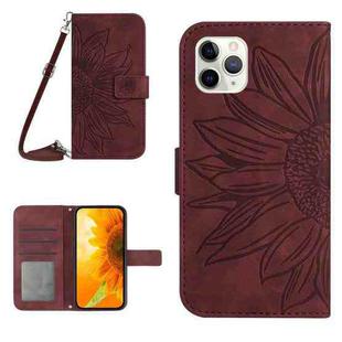 For iPhone 11 Pro Max Skin Feel Sun Flower Pattern Flip Leather Phone Case with Lanyard(Wine Red)