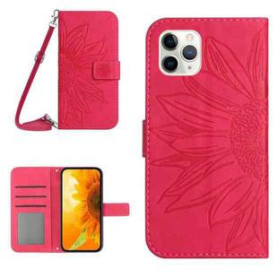 For iPhone 11 Pro Max Skin Feel Sun Flower Pattern Flip Leather Phone Case with Lanyard(Rose Red)