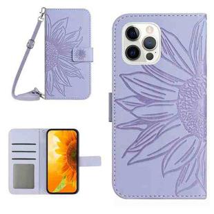 For iPhone 12 Pro Skin Feel Sun Flower Pattern Flip Leather Phone Case with Lanyard(Purple)