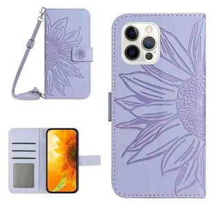 For iPhone 12 Pro Max Skin Feel Sun Flower Pattern Flip Leather Phone Case with Lanyard(Purple)