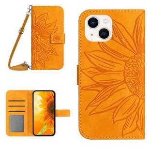 For iPhone 13 mini Skin Feel Sun Flower Pattern Flip Leather Phone Case with Lanyard(Yellow)