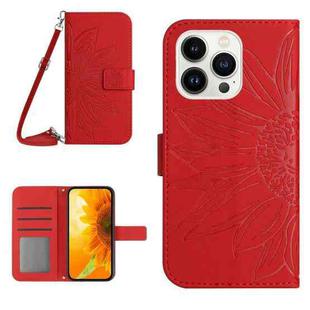 For iPhone 13 Pro Skin Feel Sun Flower Pattern Flip Leather Phone Case with Lanyard(Red)