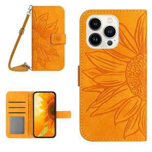 For iPhone 13 Pro Skin Feel Sun Flower Pattern Flip Leather Phone Case with Lanyard(Yellow)