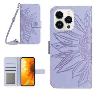 For iPhone 14 Pro Skin Feel Sun Flower Pattern Flip Leather Phone Case with Lanyard(Purple)