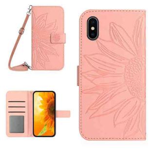 For iPhone X / XS Skin Feel Sun Flower Pattern Flip Leather Phone Case with Lanyard(Pink)