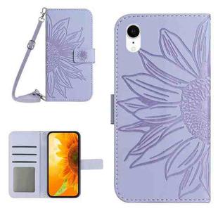 For iPhone XR Skin Feel Sun Flower Pattern Flip Leather Phone Case with Lanyard(Purple)