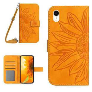 For iPhone XR Skin Feel Sun Flower Pattern Flip Leather Phone Case with Lanyard(Yellow)