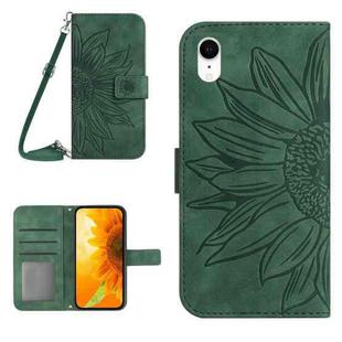 For iPhone XR Skin Feel Sun Flower Pattern Flip Leather Phone Case with Lanyard(Green)