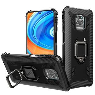 For Xiaomi Redmi Note 9 Pro Carbon Fiber Protective Case with 360 Degree Rotating Ring Holder(Black)